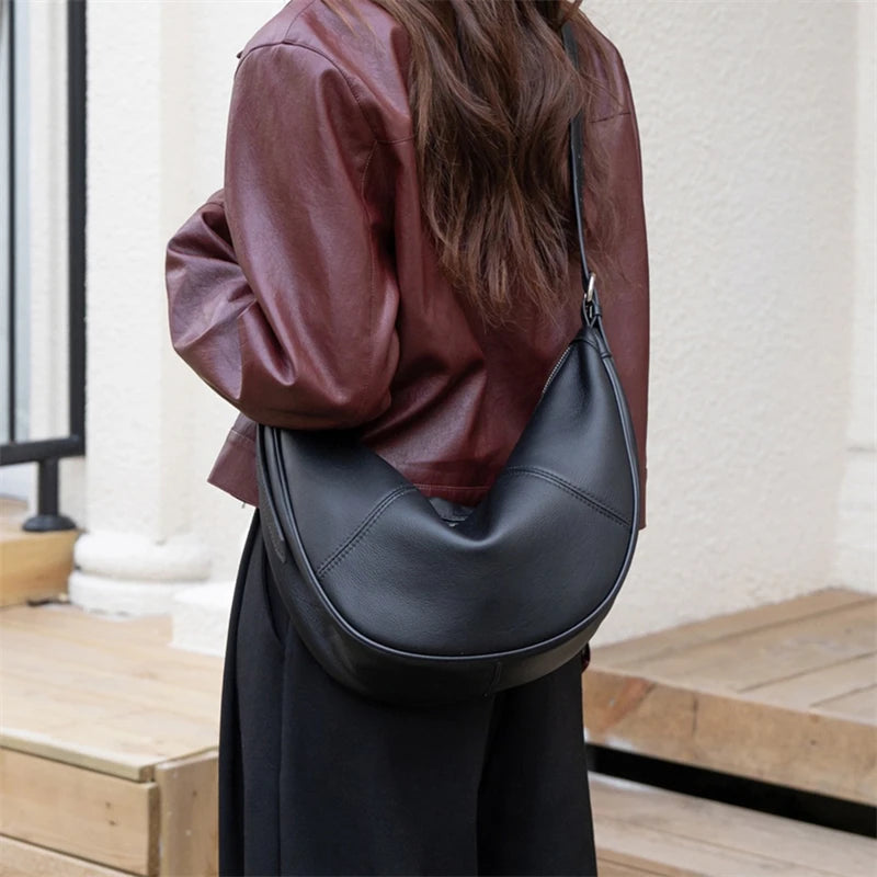 Slouchy Genuine Leather Hobo Bags Soft Crescent Bag