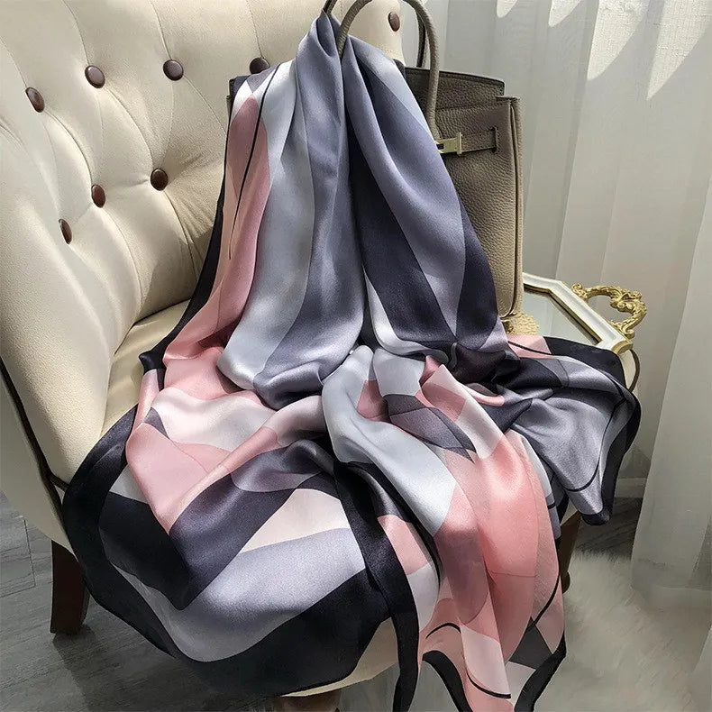 100% Pure Silk Scarf Women Luxury Print Wraps For Ladies