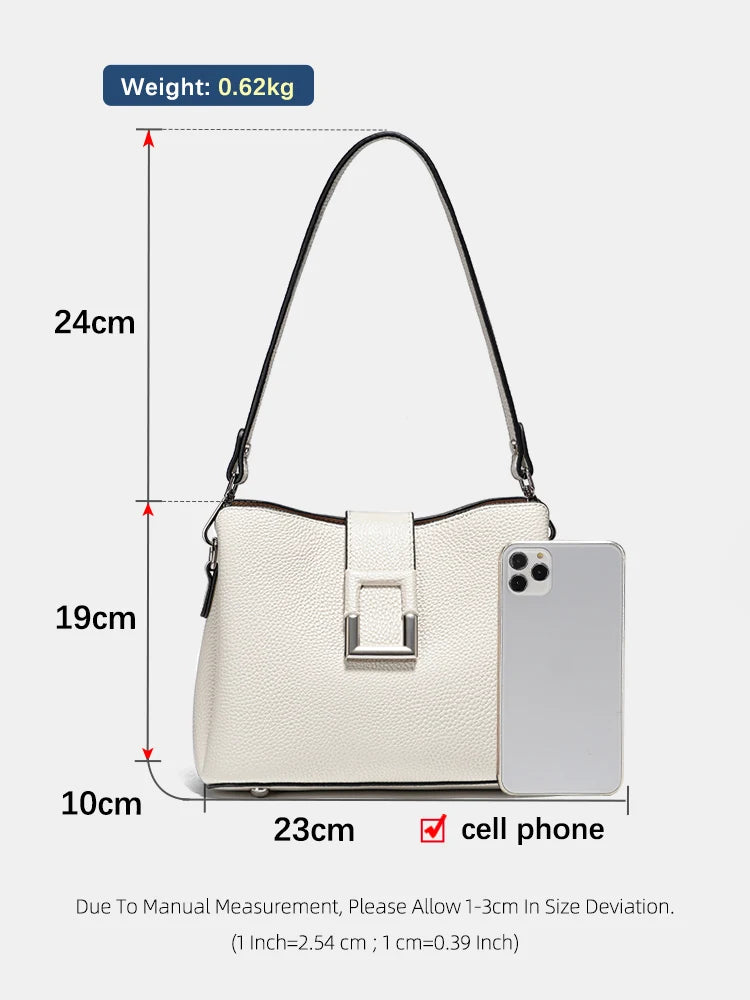 Genuine Leather Commuter Large Bucket Tote Handbag