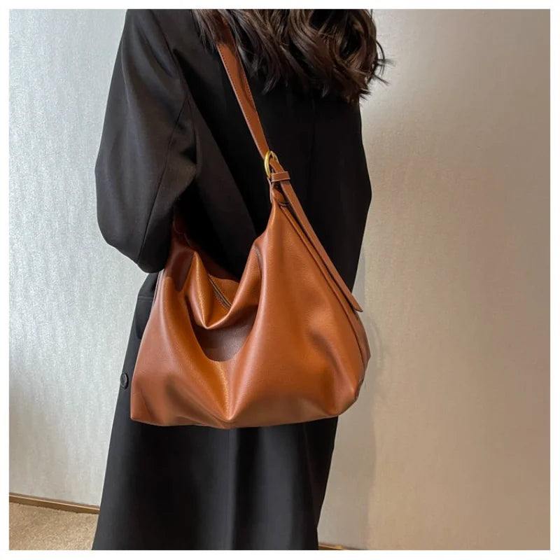 Neutral Style Tote Bag Faux Leather Construction Wide Strap