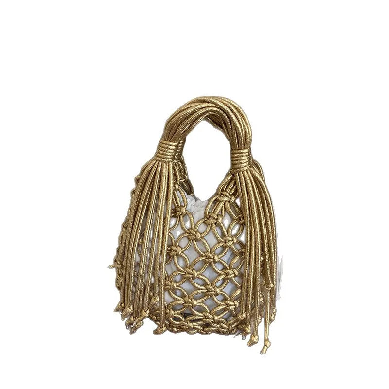 Handwoven Macrame Shoulder Bags Wood Beads & Tassel