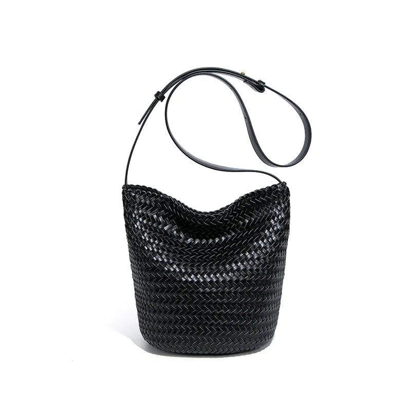 Luxury Woven Handmade Bag PU Leather Bucket Bag