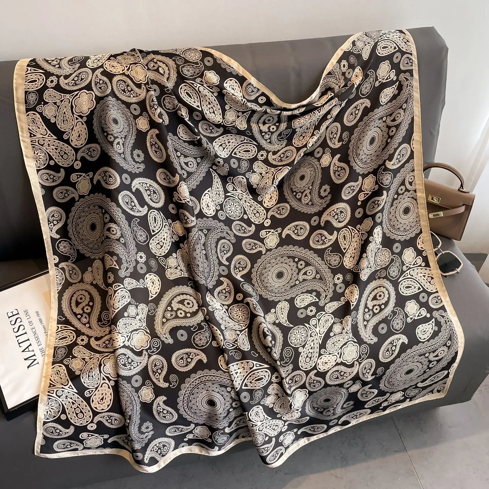 Luxury Horse Print Square Scarf Vintage Imitation Silk