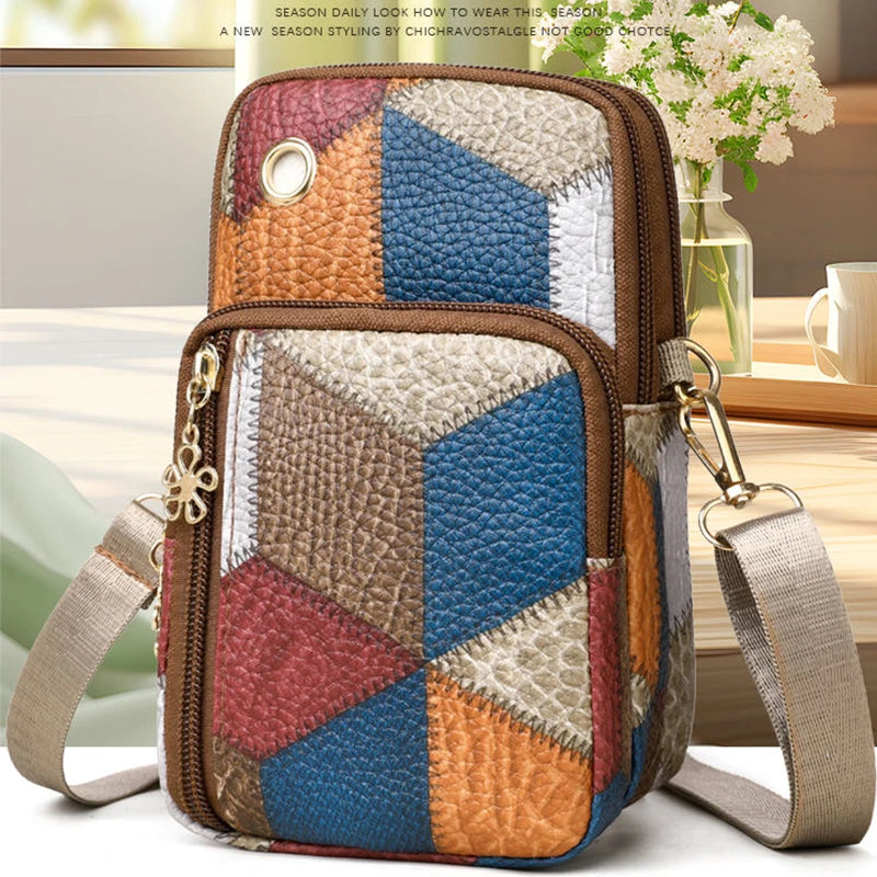 Trendy Diamond Pattern Patchwork Shoulder Bag Women's Multi-zipper Casual Crossbody