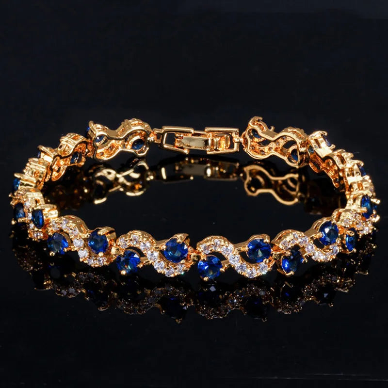 5 Colors Fashion Ladies Silver Plated Cubic Zirconia Royal Blue Tennis Bracelets