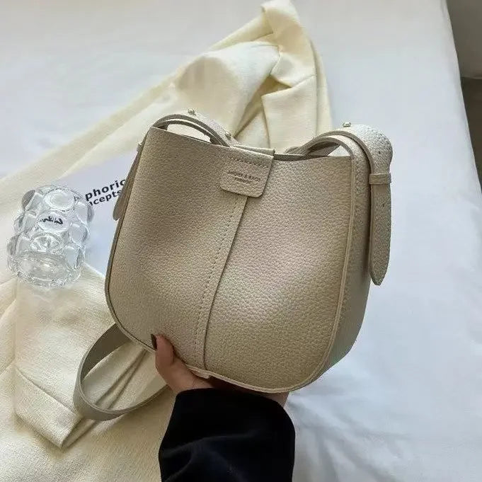 Leather Bag Fashion Single Shoulder Crossbody Bucket Bag Simple Magnetic Buckle
