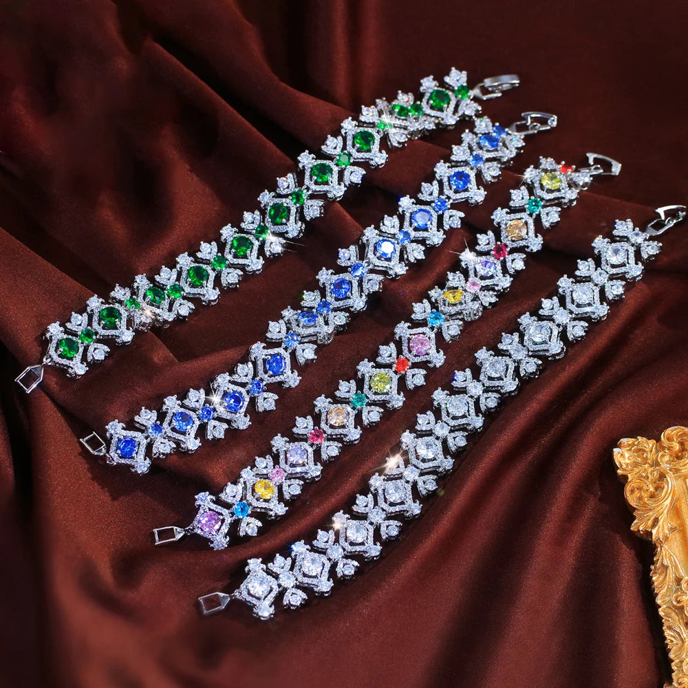 Luxury Shiny Round White Zirconia Geometric Shape Bracelet Jewelry for Women