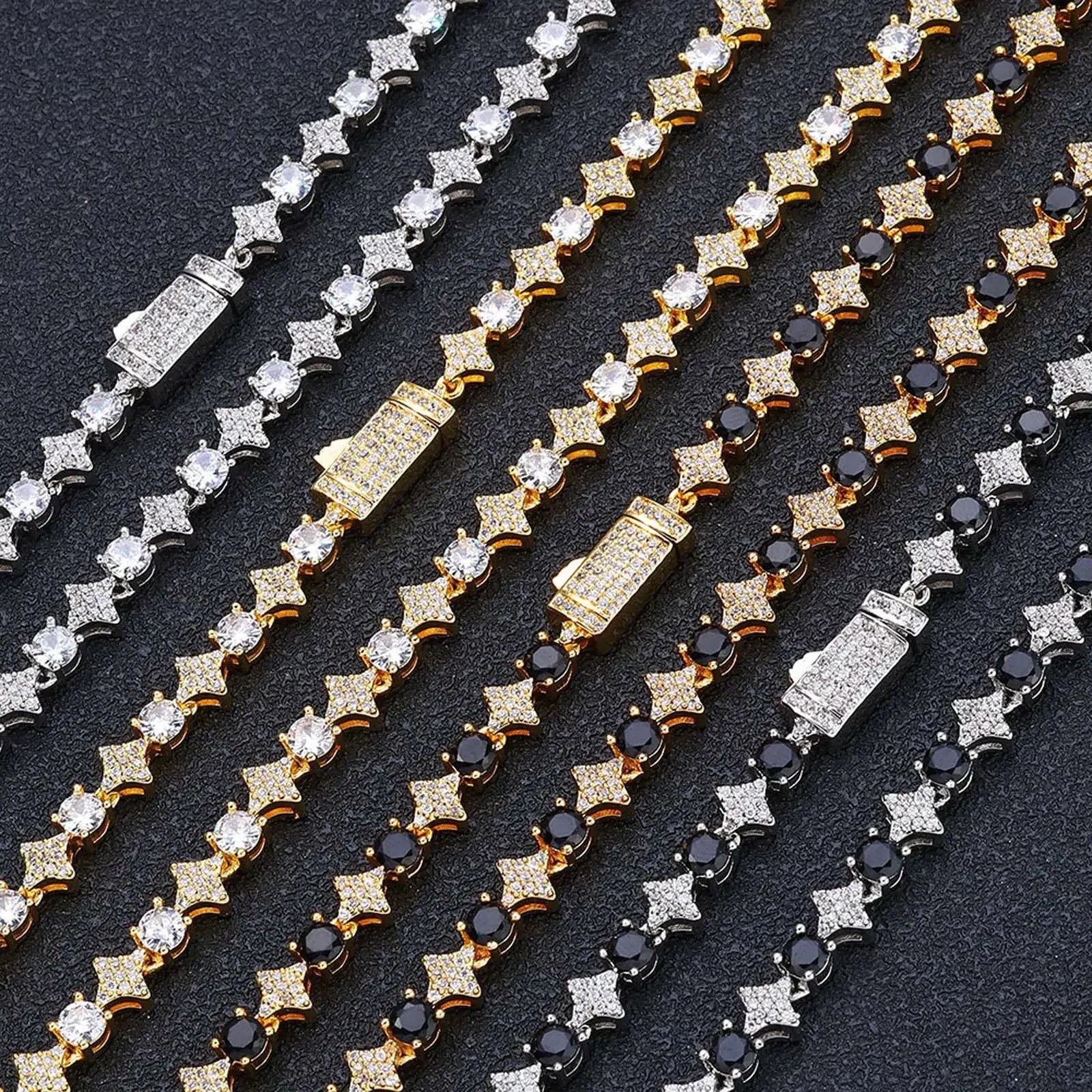 Glamorous Star Tennis Bracelet Celestial Four-Point Star Chain