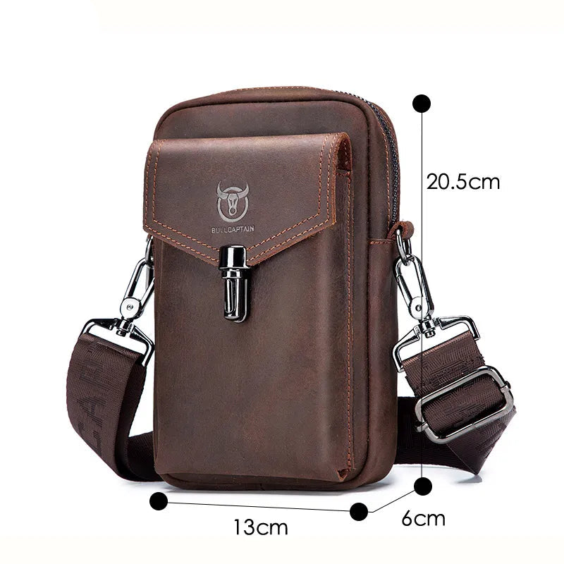 Genuine Leather Multifunctional 7-inch Mobile Phone Bag