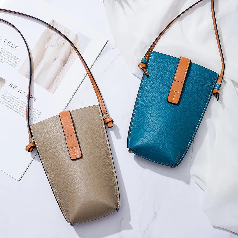 Genuine Leather Women Shoulder Bags Luxury Brands Mini Mobile Phone Bag