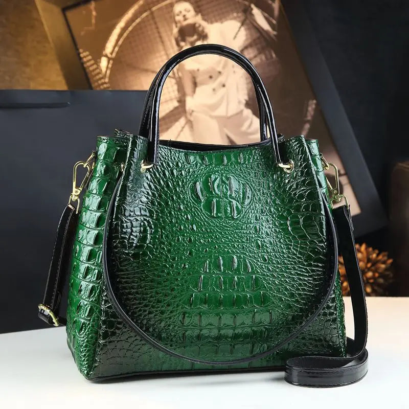 Genuine Leather Women Handbags Tote Bag Fashion Crocodile Print Bucket Bag