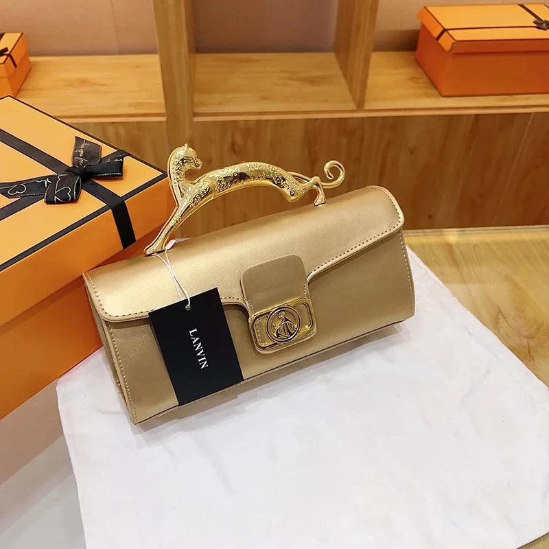 Women's Handbag Metal Handle Leather Trendy Design Crossbody Fashion Bag