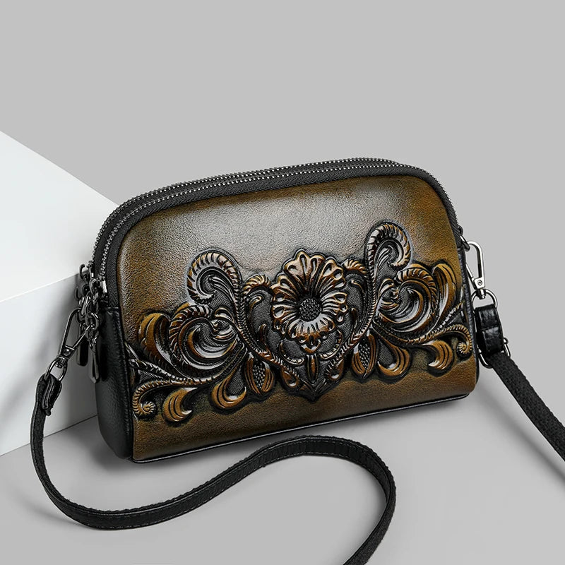 Designer Wrist Bag Women Relief Shoulder Bag Retro Small Fashionable Mommy Phone Pocket High-quality Leather Crossbody Purse