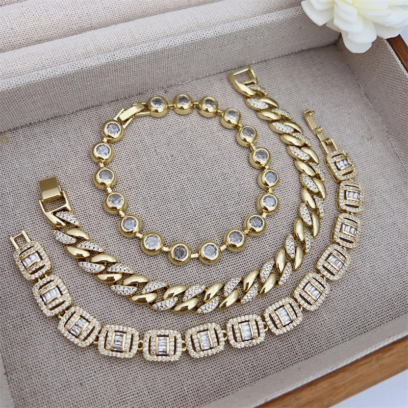 Fashionable Multi Style Copper Plated 18K Gold Zircon Bracelet