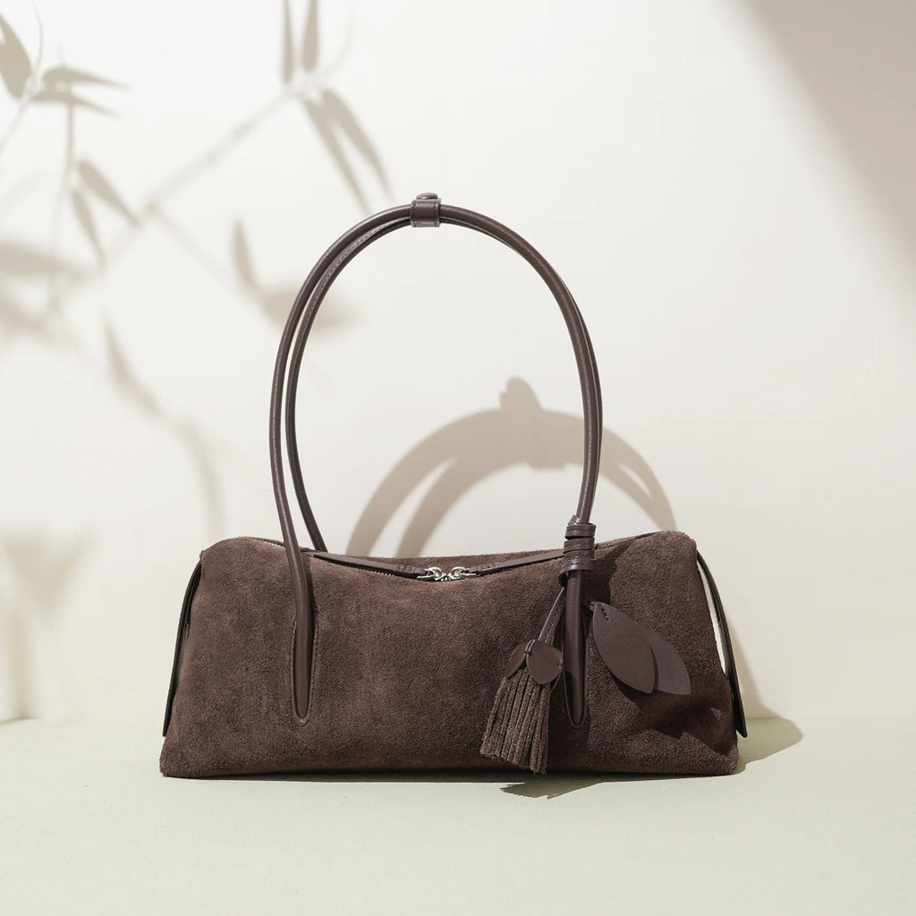Suede Leather Bag Minimalist Unique Single Shoulder Slouchy Bag