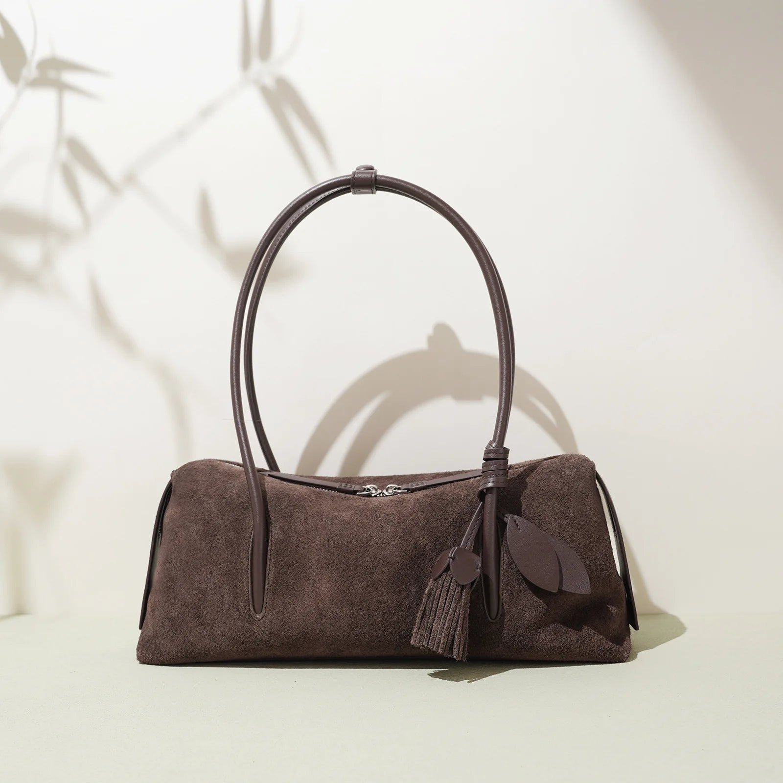 Suede Leather Bag Minimalist Unique Single Shoulder Slouchy Bag