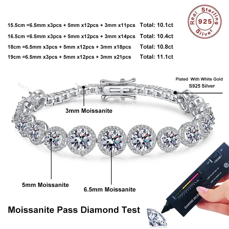 Moissanite Tennis Bracelet S925 Sterling Silver White Gold Plating Jewelry