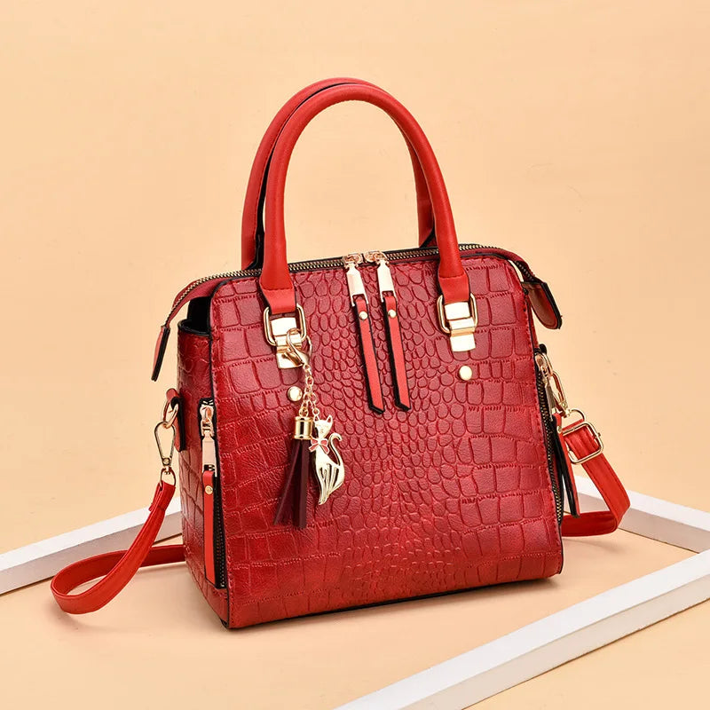 Luxury Design Alligator Handbags Big Capacity PU Leather Tassel Crossbody Bag