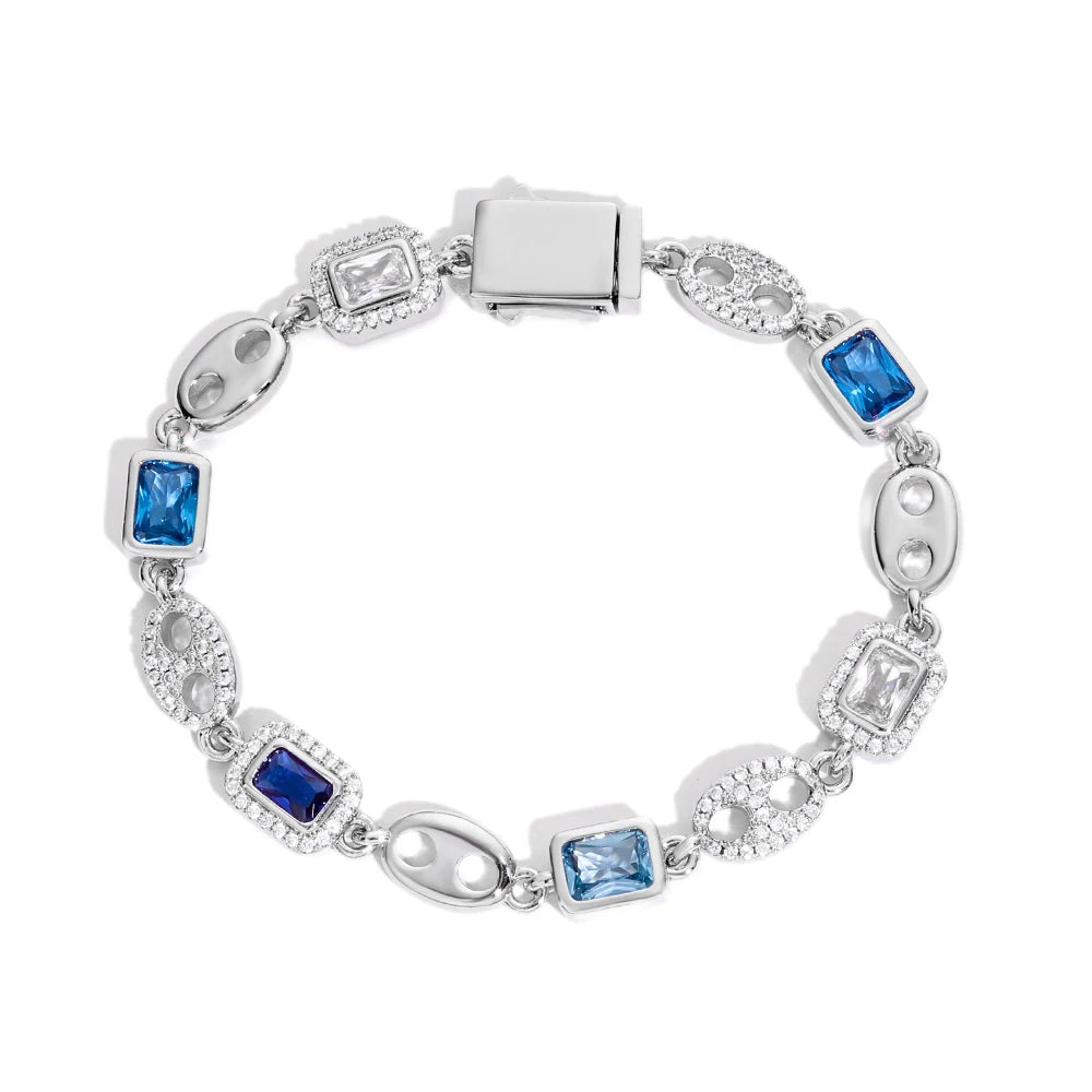 8MM Gemstone Iced Out Bracelet Blue Cubic Zirconia Link Bracelet Fashion Jewelry