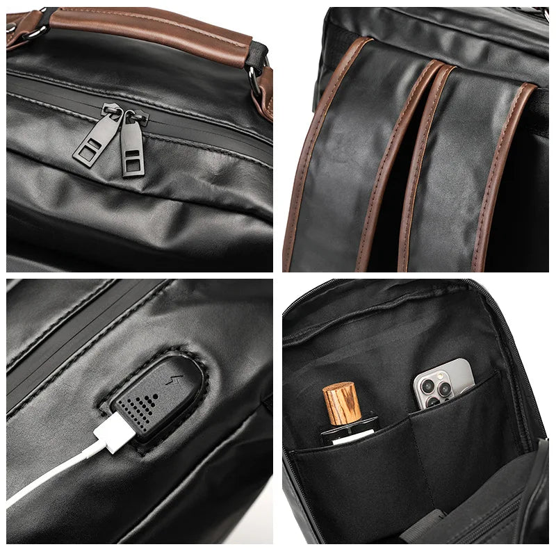 Retro Men's Backpack Soft Leather Fashion Large Capacity Laptop Backpack