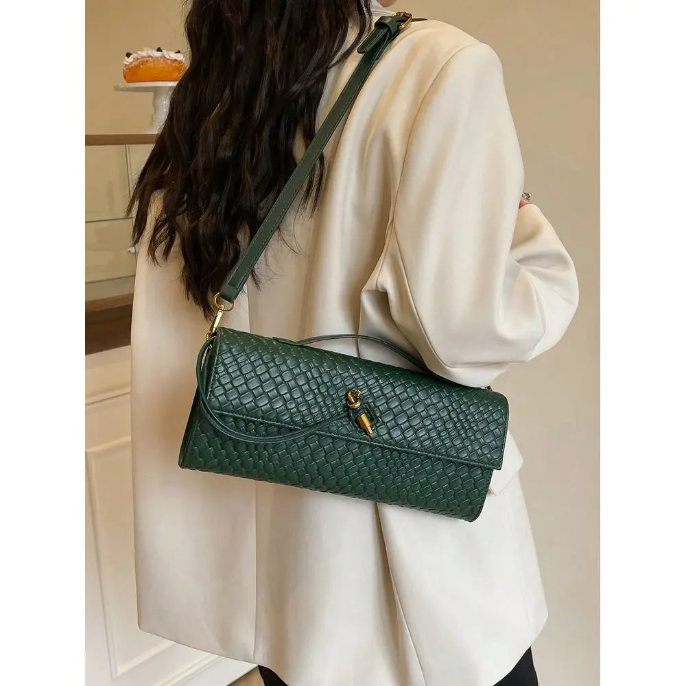 Premium Solid Color PU Woven Texture Crossbody Bag