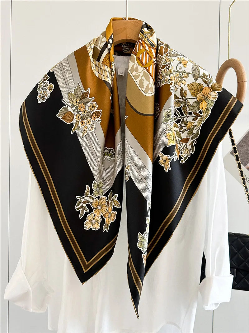 90 Silk Scarf Ladies 100% Real Silk Scarf Neckerchief Floral Fashion Elegant