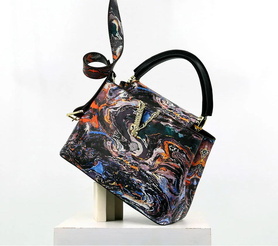 Printed Handbag Microfiber Luxury Elegant Shoulder Crossbody Bag