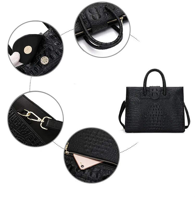 Leather Business Women's Briefcase 14 Inch Laptop Bag Cowhide Portable Handbags