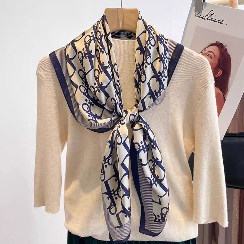 Silk Imitation Scarf Vintage Fashionable Versatile Print Hair Band Shawl Wraps