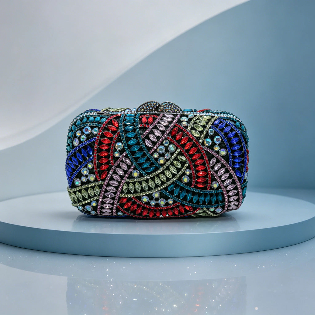 Blue Crystal Interwoven Rhinestone Hard Shell Evening Bag