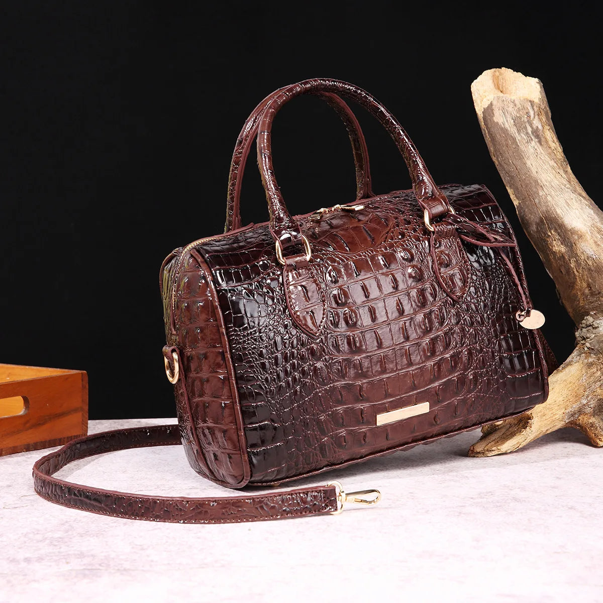 Top-Handle Crocodile Bag Crossbody Leather Tote Large Capacity