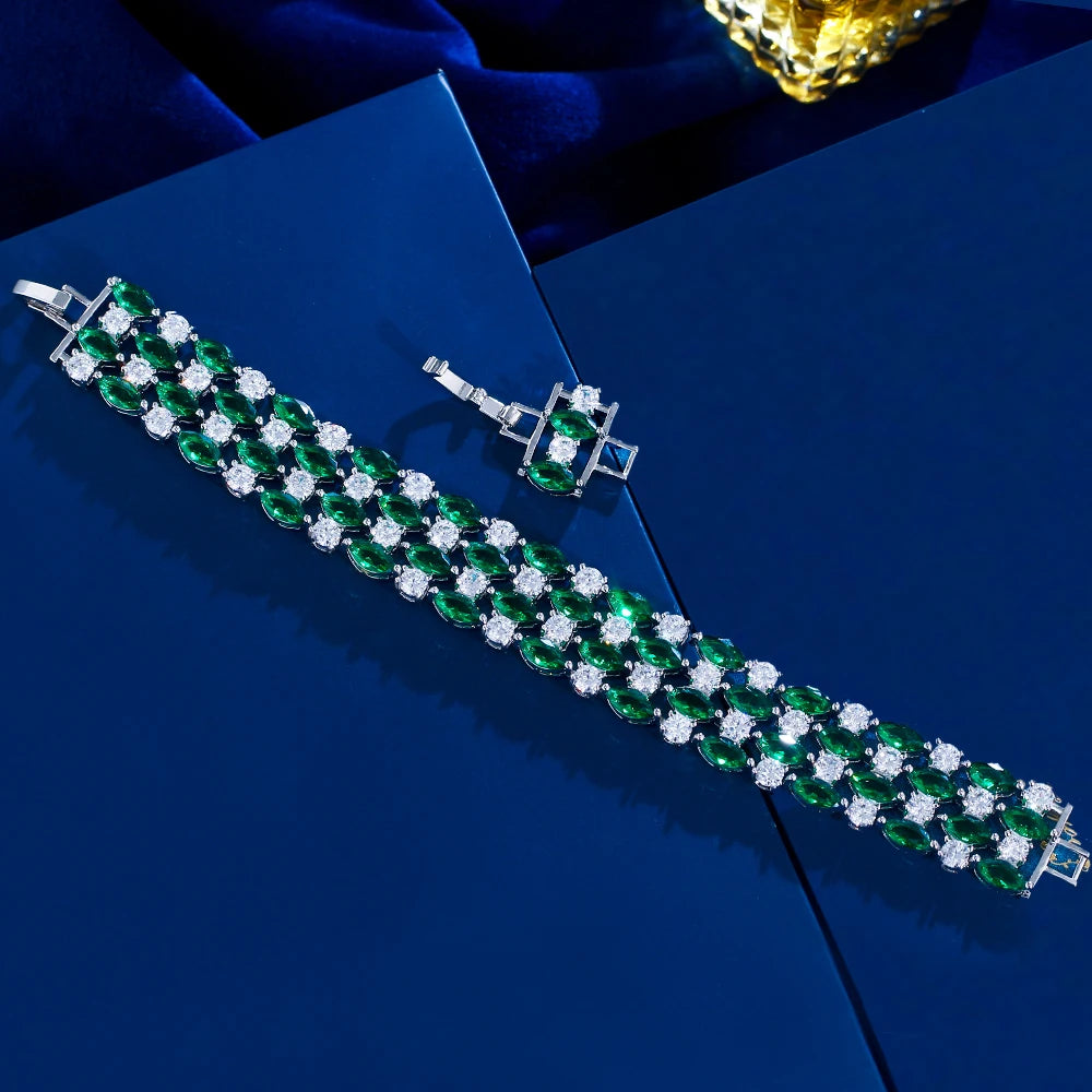 Luxury Green Zirconia Wide Fashion Bracelet for Women Fashion Evening Jewelry