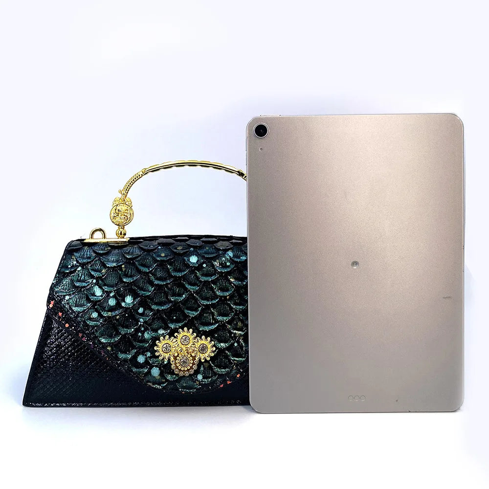 Fashionable Fish Scale Pattern Pu Leather Design Handbag