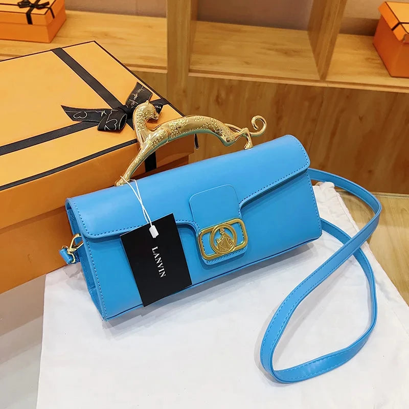 Women's Handbag Metal Handle Leather Trendy Design Crossbody Fashion Bag