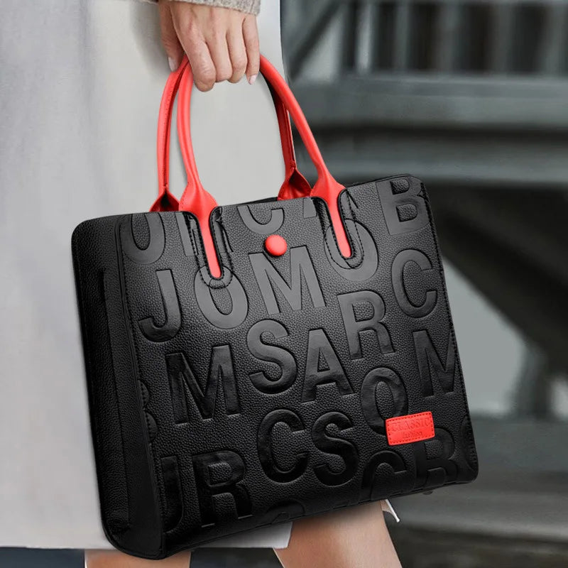 Vintage Letter Embossed Leather Tote Bag Designer Handbag for Women Luxury Bag