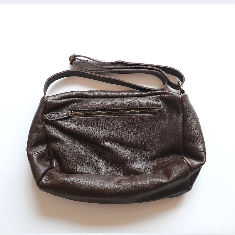 Slouchy Style Square Crossbody Bag Soft Genuine Leather Tote