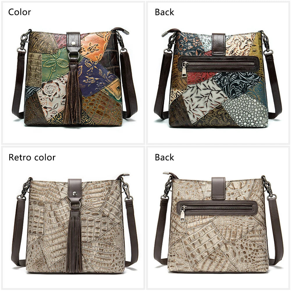 Women's Shoulder Bag Genuine Leather Fashion Patchwork Design