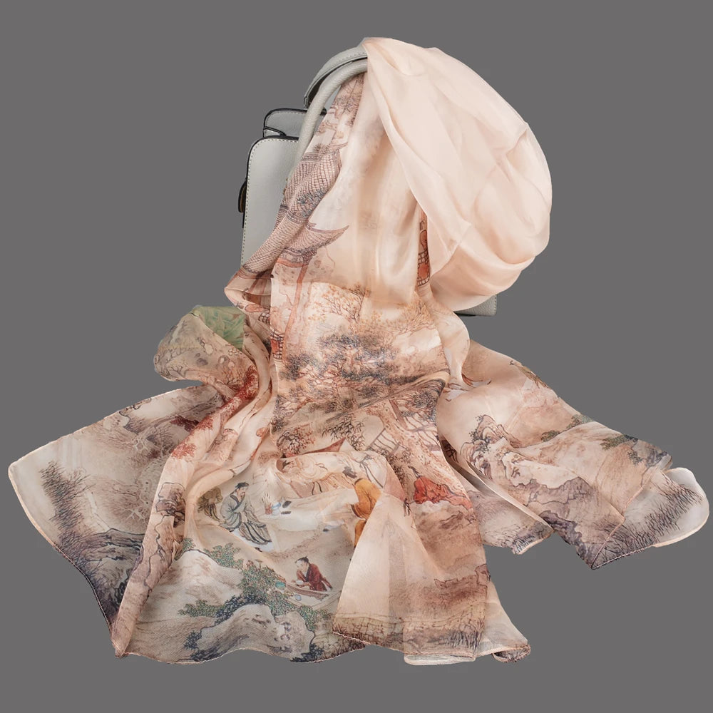 100% Silk Scarf Cape Fashion Floral Design Long Scarves