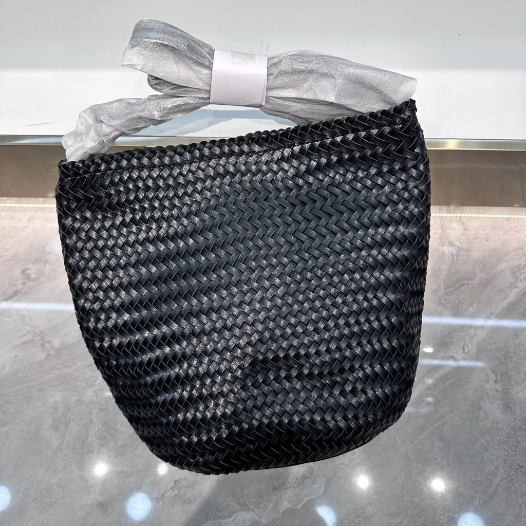 Luxury Woven Handmade Bag PU Leather Bucket Bag