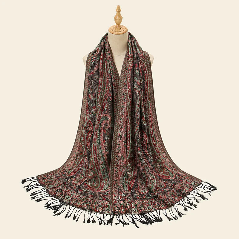 Retro Jacquard Paisley Tassel Scarf Cotton Shawls