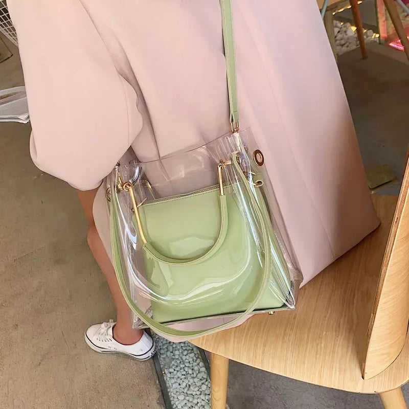 Fashion Transparent Women Shoulder Bag Jelly Candy Bucket Bag Messenger Bags