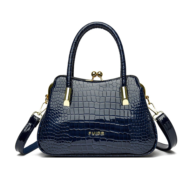 Fashion Luxury Patent Leather Handbag Button Design