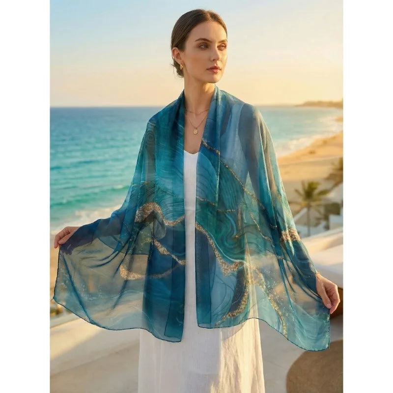 Lightweight 100% Mulberry Silk Chiffon Scarf Oblong Headscarf