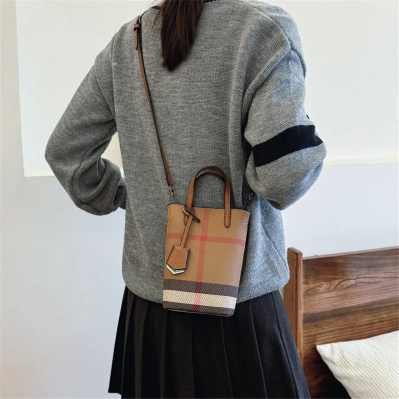 Retro Crossbody Bags Stylish Plaid Phone Purse Keys Bag Detachable Shoulder Strap