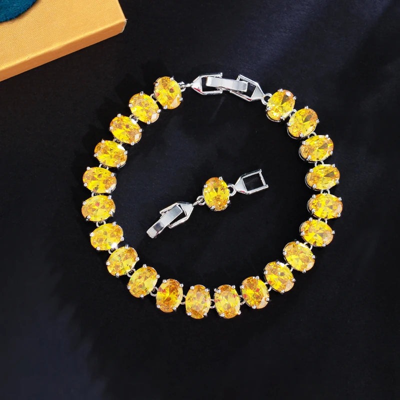 ThreeGraces Unique Green Cubic Zirconia Silver Color Oval CZ Tennis Link Chain Bracelet for Women Chic Daily Party Jewelry BR372