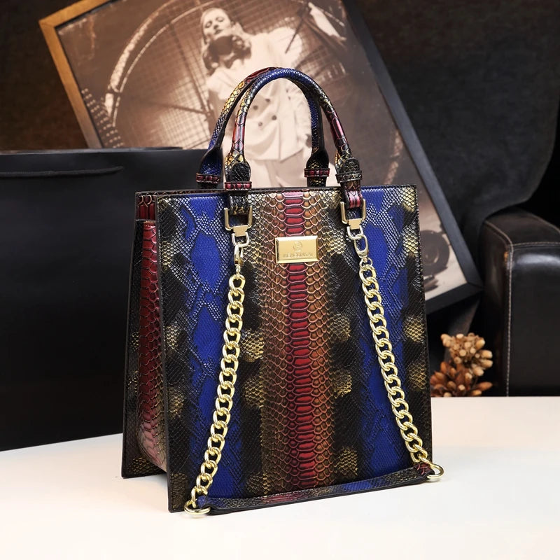 Cowhide Leather Women Handbag Fashion Serpentine Tote Bag