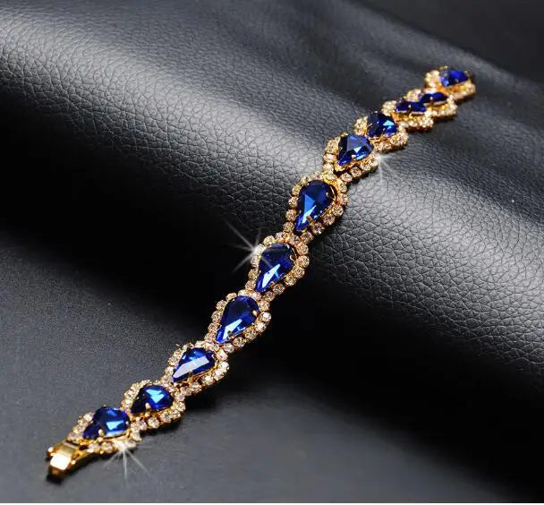 Luxury Blue Topaz 18K Gold Bracelet Women Wedding Gift Bracelets Bangles Jewelry