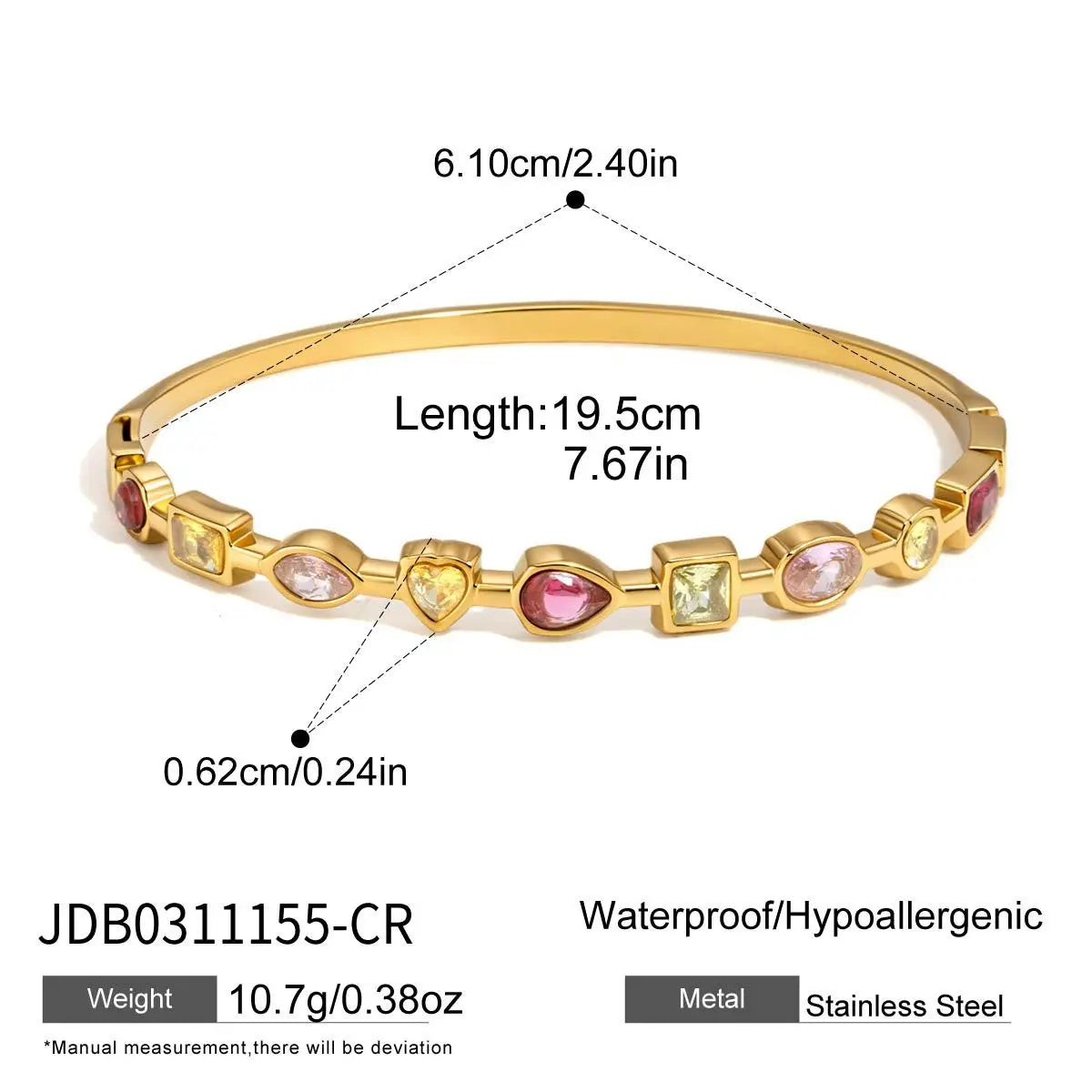 Zircon Inlay Bracelet 18K Gold Plated Stainless Steel Jewelry