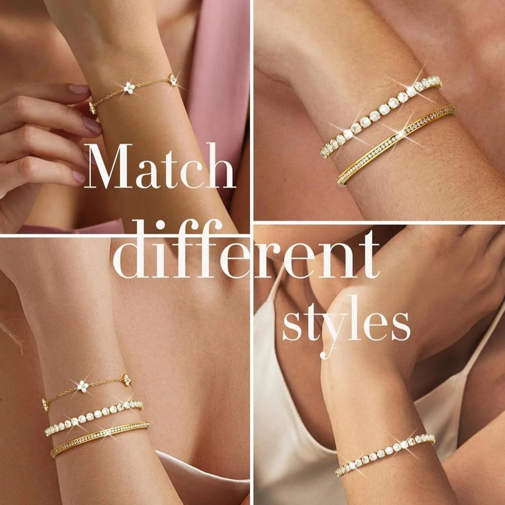 3PC Stackable Set Adjustable 14K Gold-Plated Tennis Bracelets