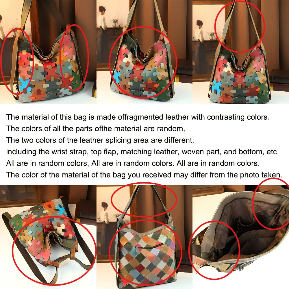 Retro Handmade Splicing Cowhide Leather Tote Bag Ethnic Style